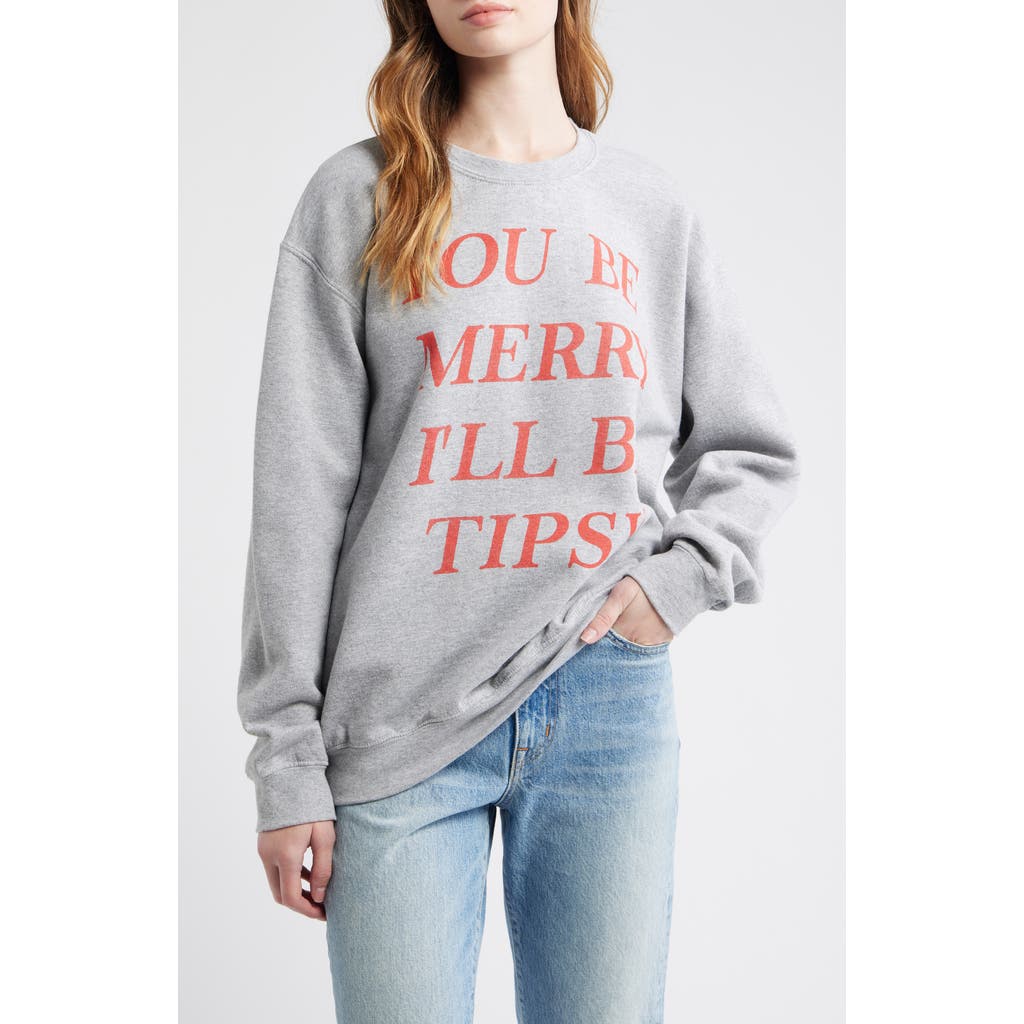 Junk Food Be Merry Cotton Blend Crewneck Sweatshirt In Gray