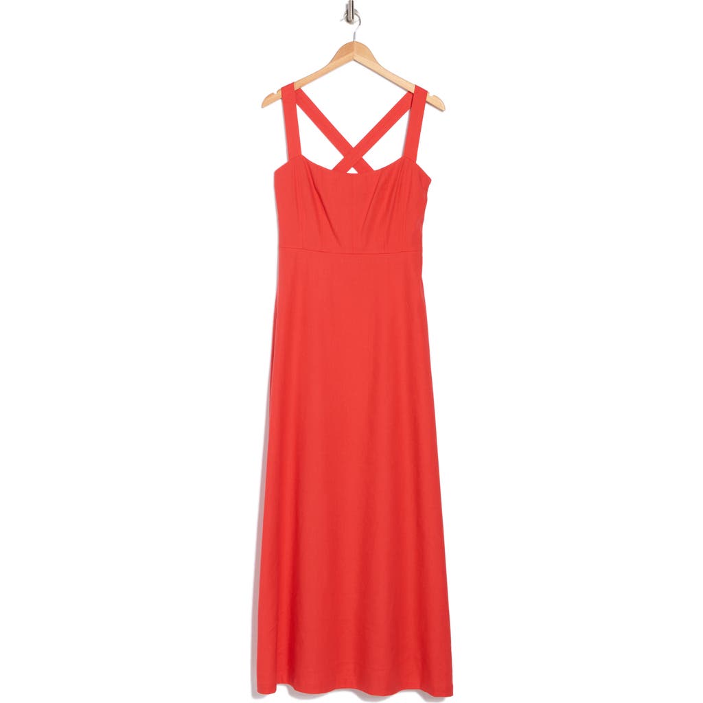 Theory Seamed Linen Blend Maxi Dress In Poppy