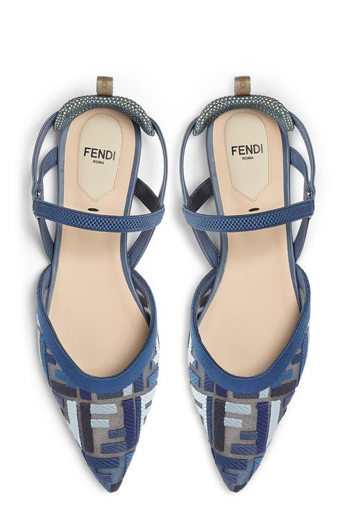 Fendi Blue Flat Mesh Slingbacks With Ff Embroidery