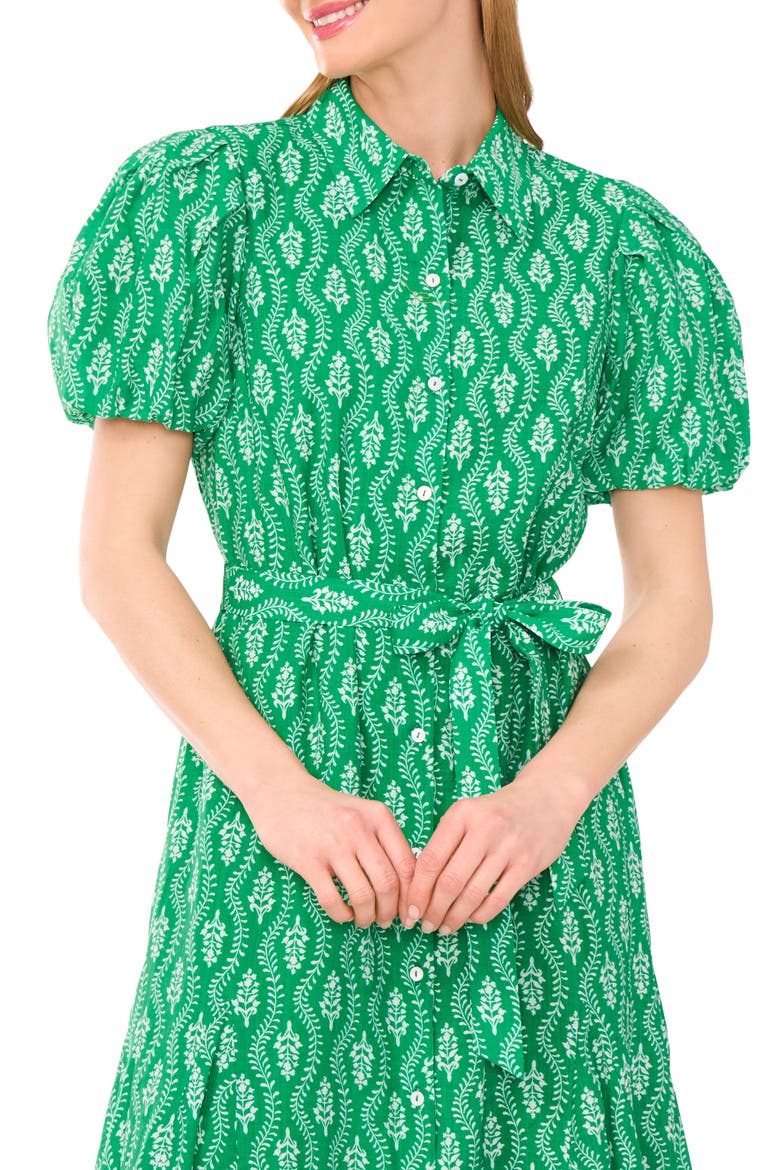 Floral Short Sleeve Midi Shirtdress, Alternate, color, KELLY GREEN