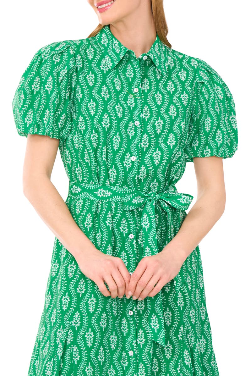 CeCe Floral Short Sleeve Midi Shirtdress, Alternate, color, Kelly Green