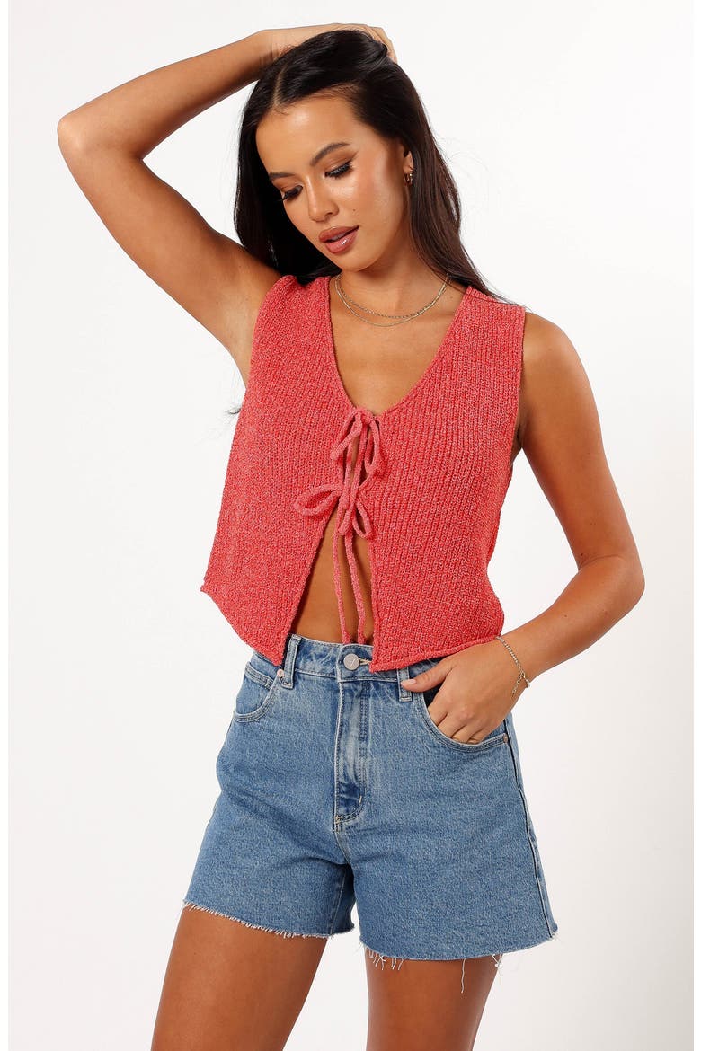 Kendall Tie Front Sleeveless Knit Top, Alternate, color, RED