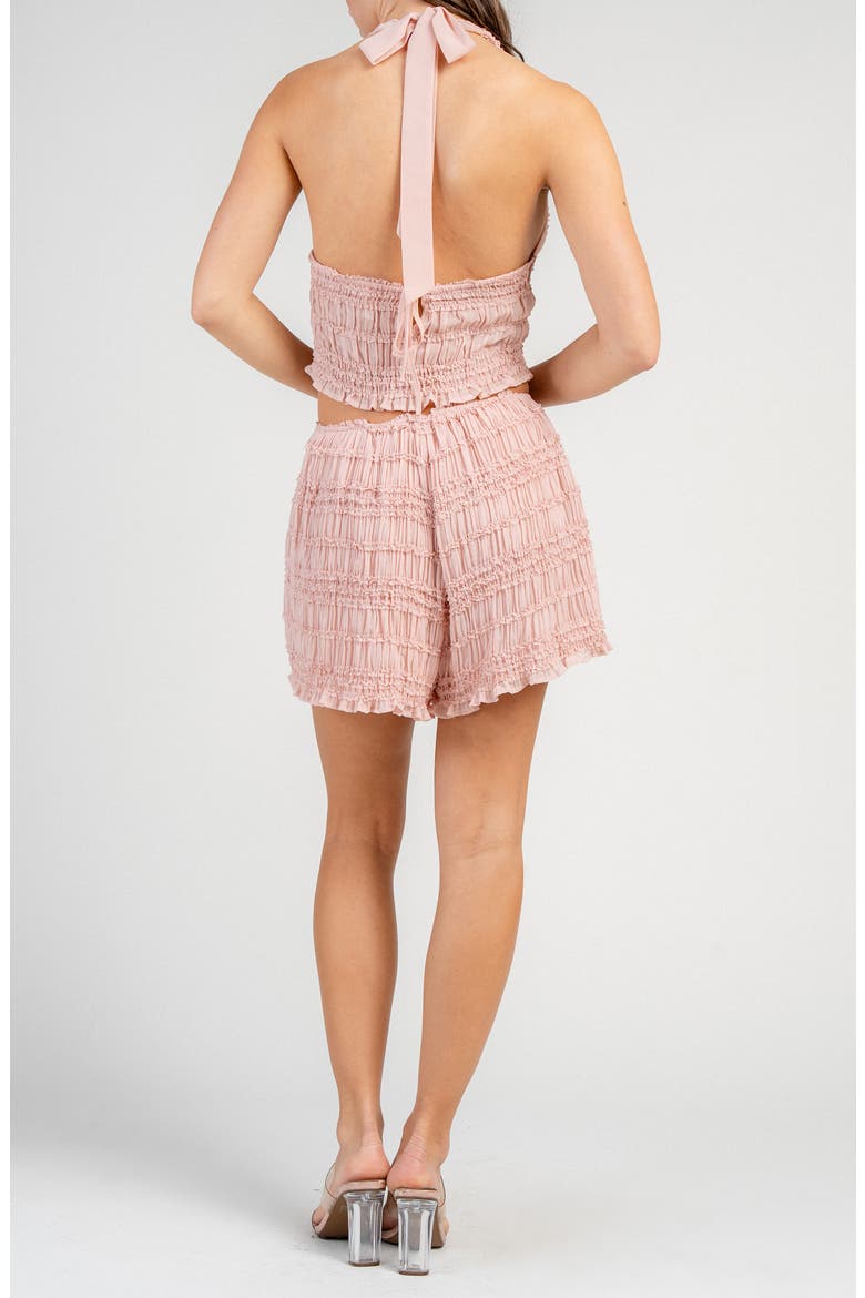 Gauze Halter Neck Crop Tank & Shorts Set, Alternate, color, PINK