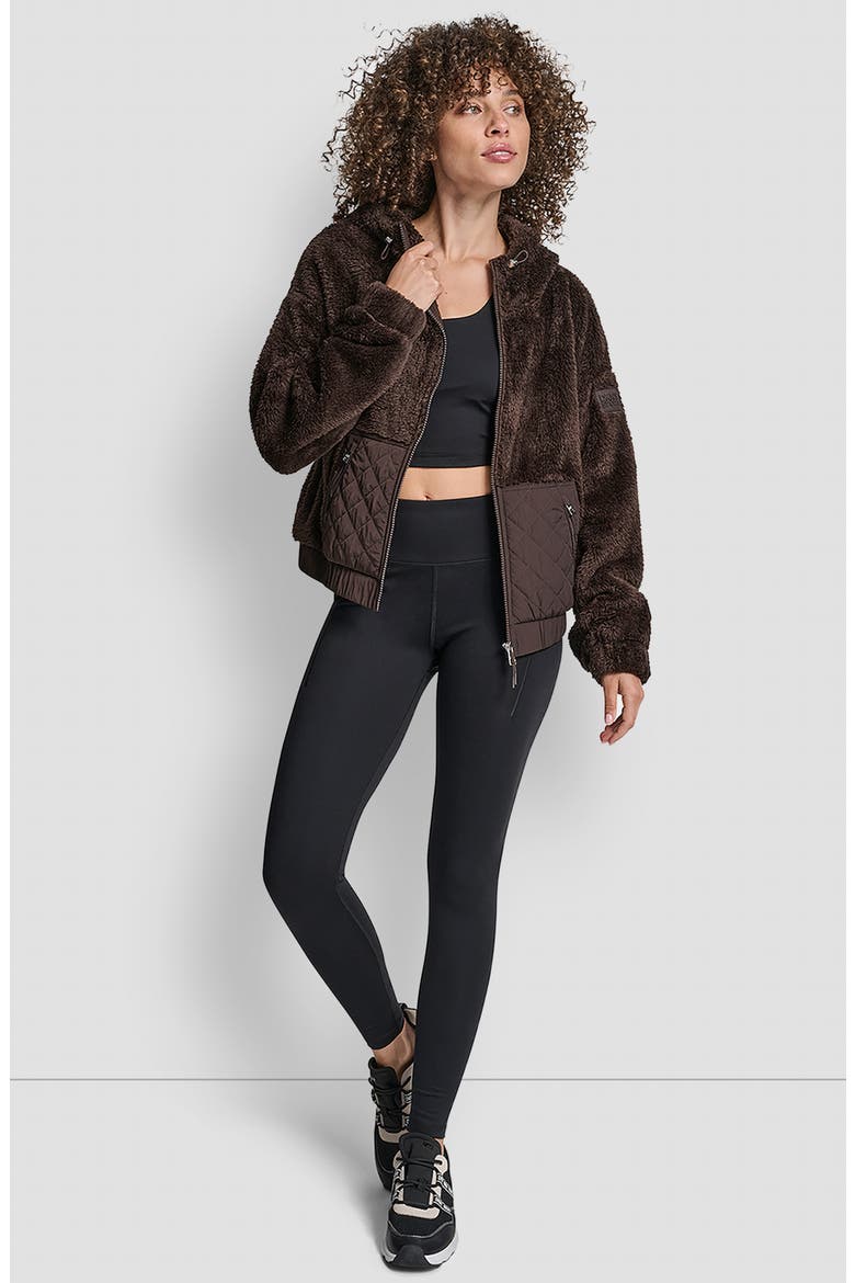 Faux Shearling & Diamond Quilted Hooded Jacket, Alternate, color, ESPRESSO
