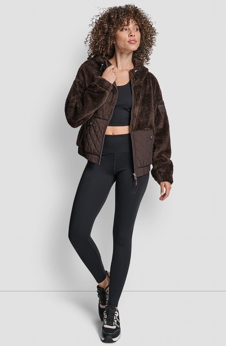 DKNY Faux Shearling & Diamond Quilted Hooded Jacket, Alternate, color, Espresso