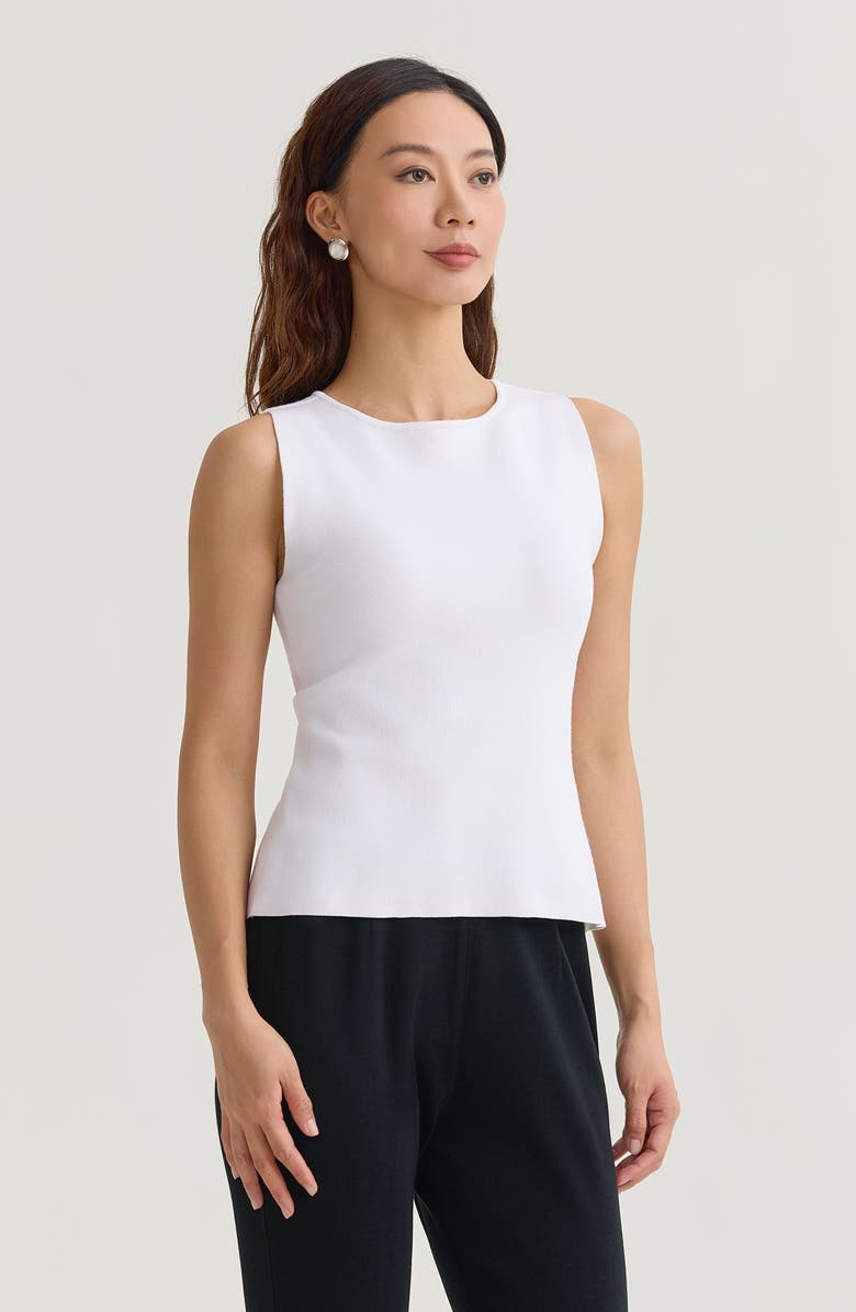 Ming Wang Boat Neck Soft Knit Ribbed Tank, Alternate, color, White
