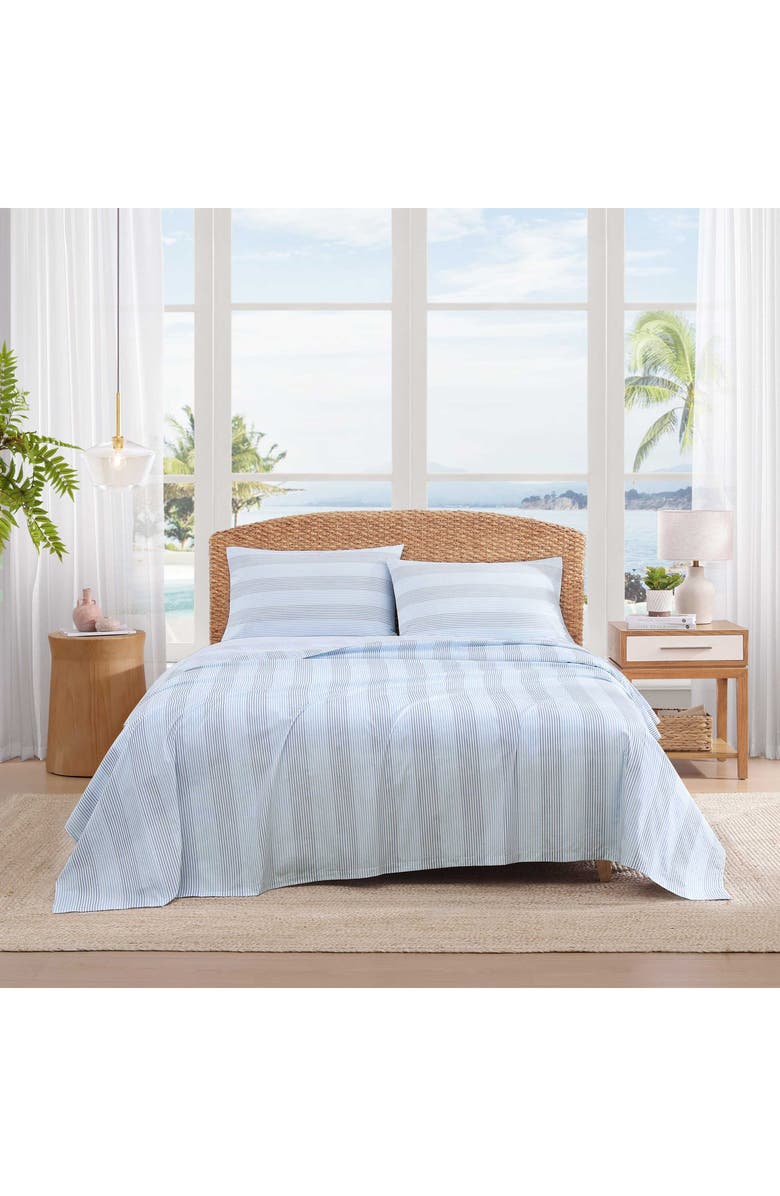 Tommy Bahama Bahama Weekend Stripe 200 Thread Count Cotton Percale Sheet Set, Alternate, color, Blue Multi