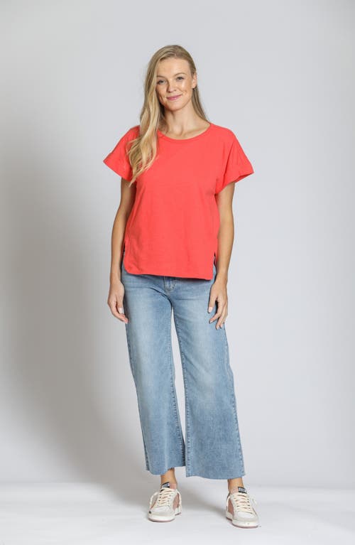 Apny High-low Hem Cuffed T-shirt In Hot Coral