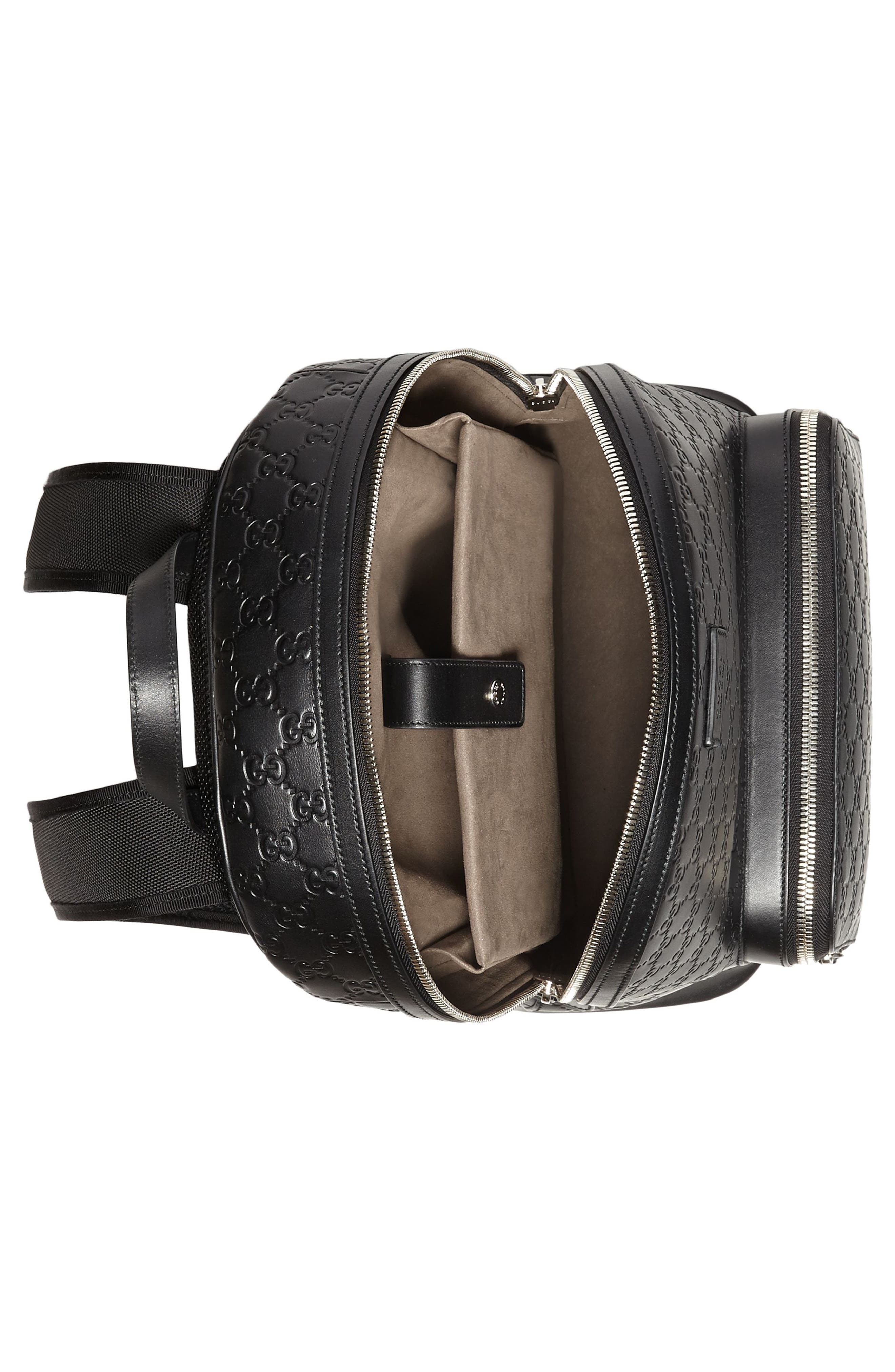 Embossed Leather Backpack, Alternate, color, BLACK