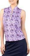 TailorByrd Floral Print Sleeveless Quarter Zip Polo