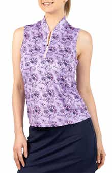 TailorByrd Floral Print Sleeveless Quarter Zip Polo
