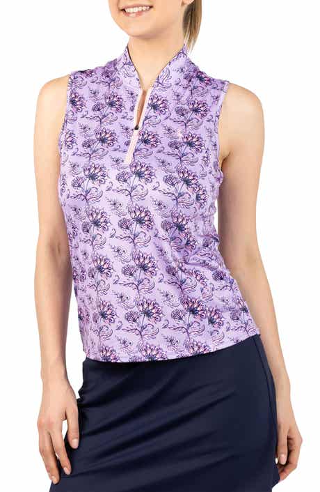 TailorByrd Floral Print Sleeveless Quarter Zip Polo