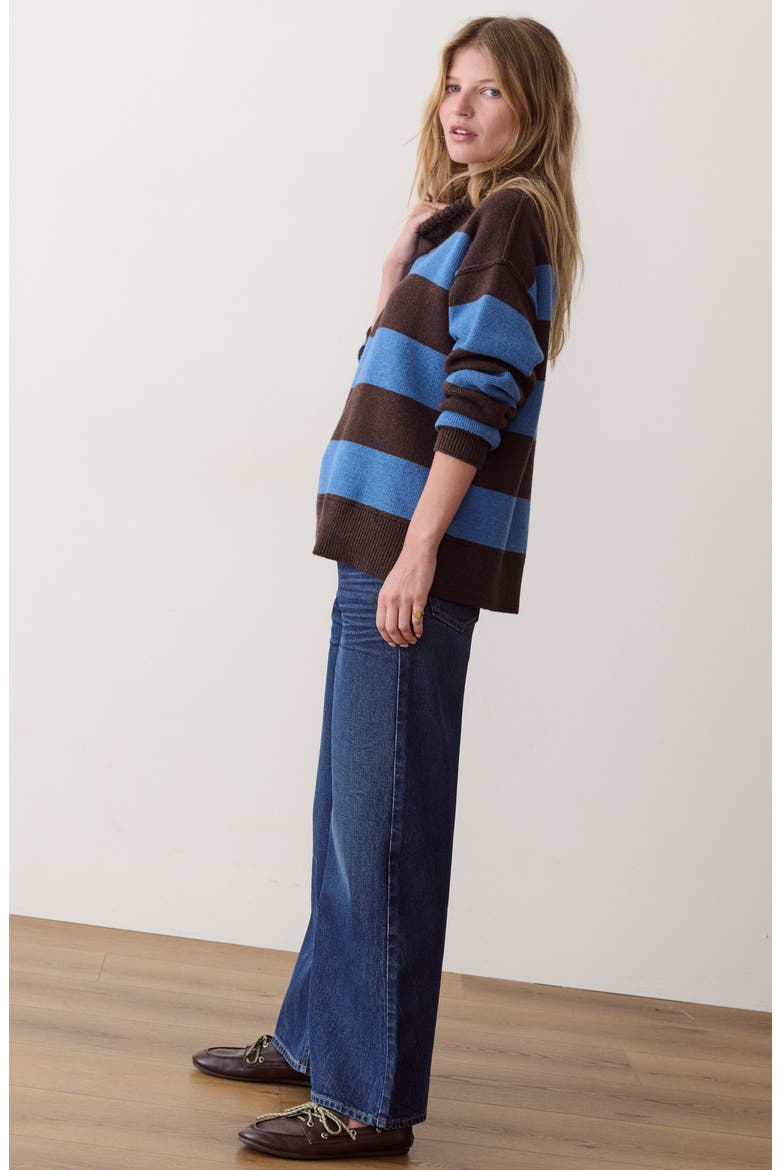 Maggie Rollneck Stripe Sweater, Alternate, color, CHOCOLATE AND CORONET