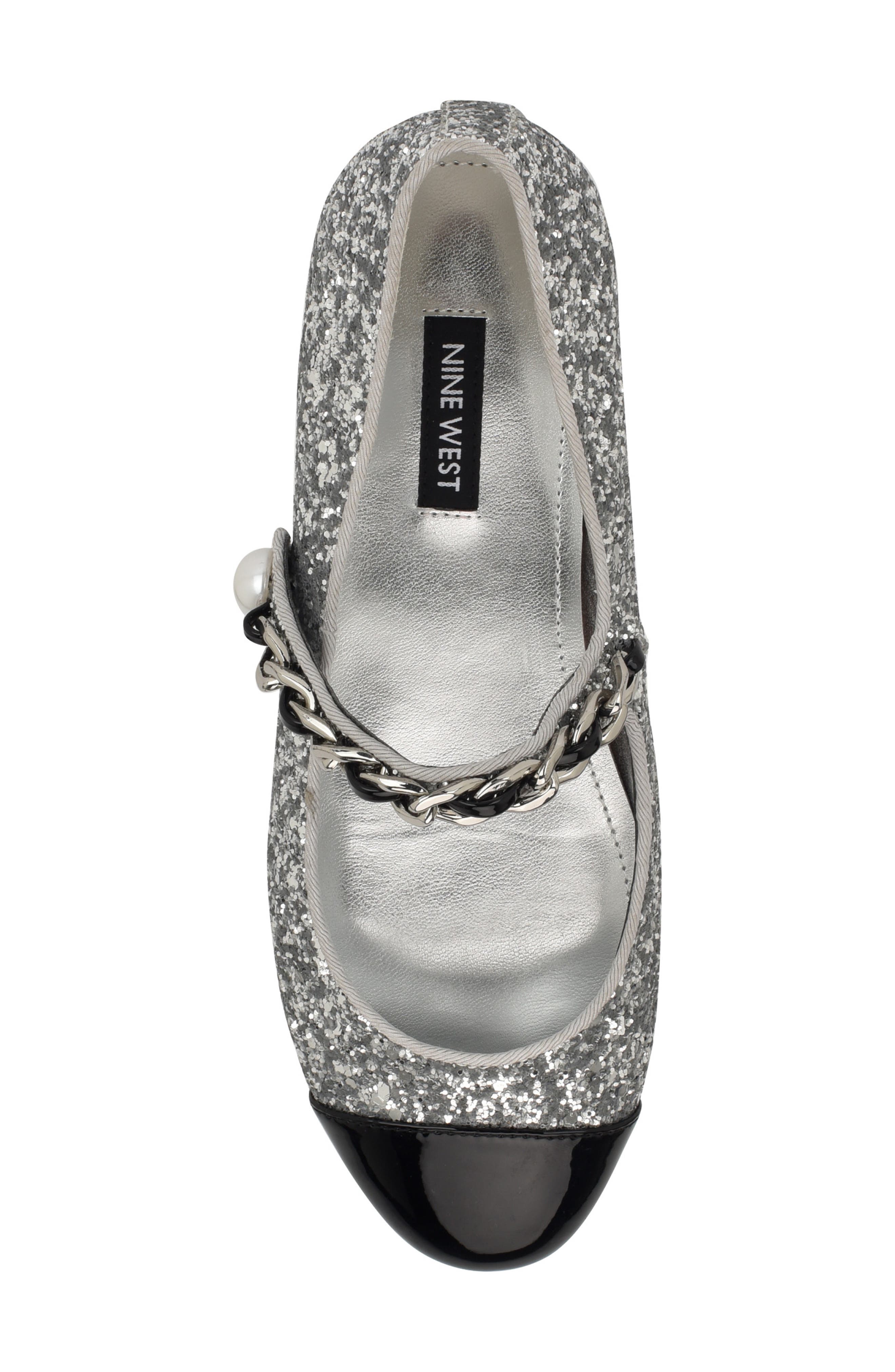 Nine West Platy Cap Toe Mary Jane Flat, Alternate, color, Silver