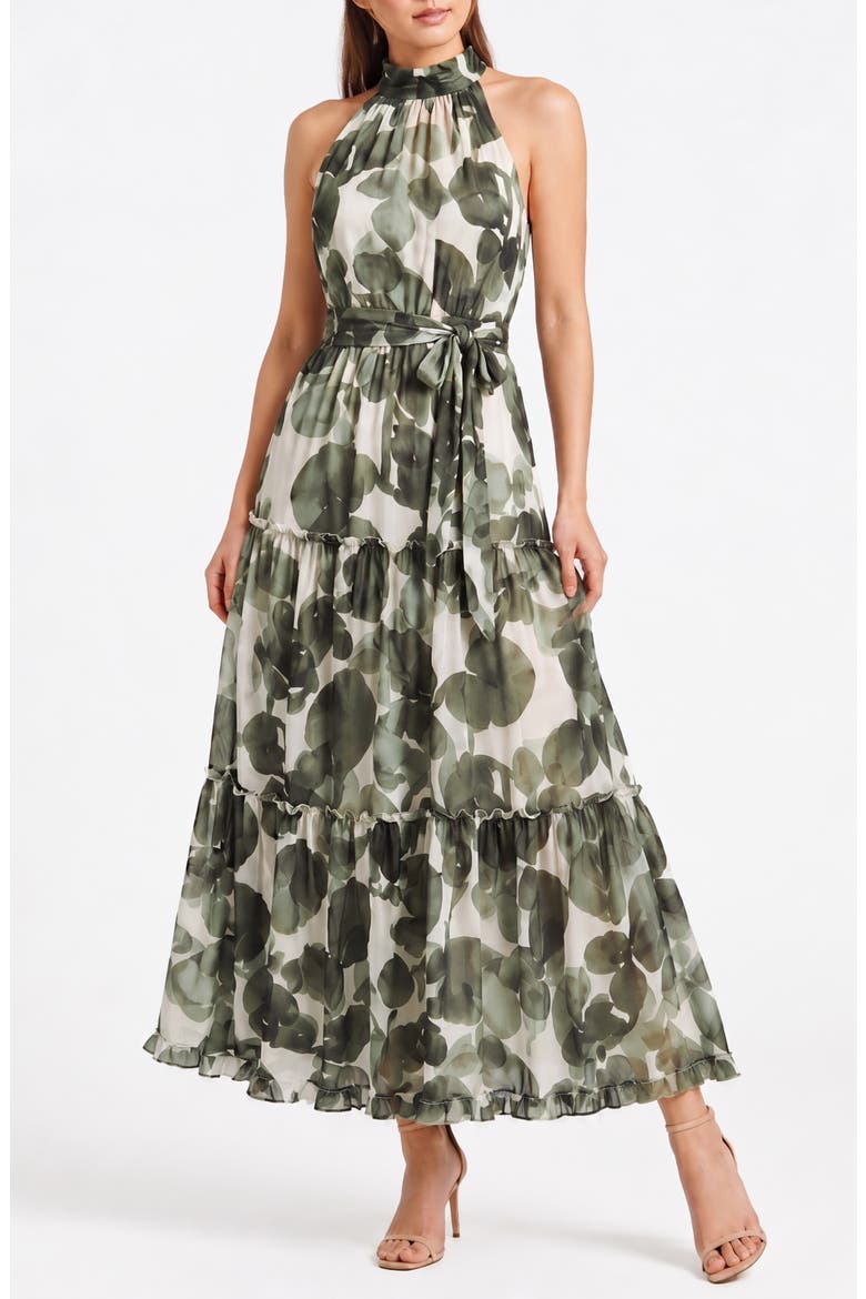 Palermo Tiered Maxi Halter Dress, Main, color, LEAF GARDEN