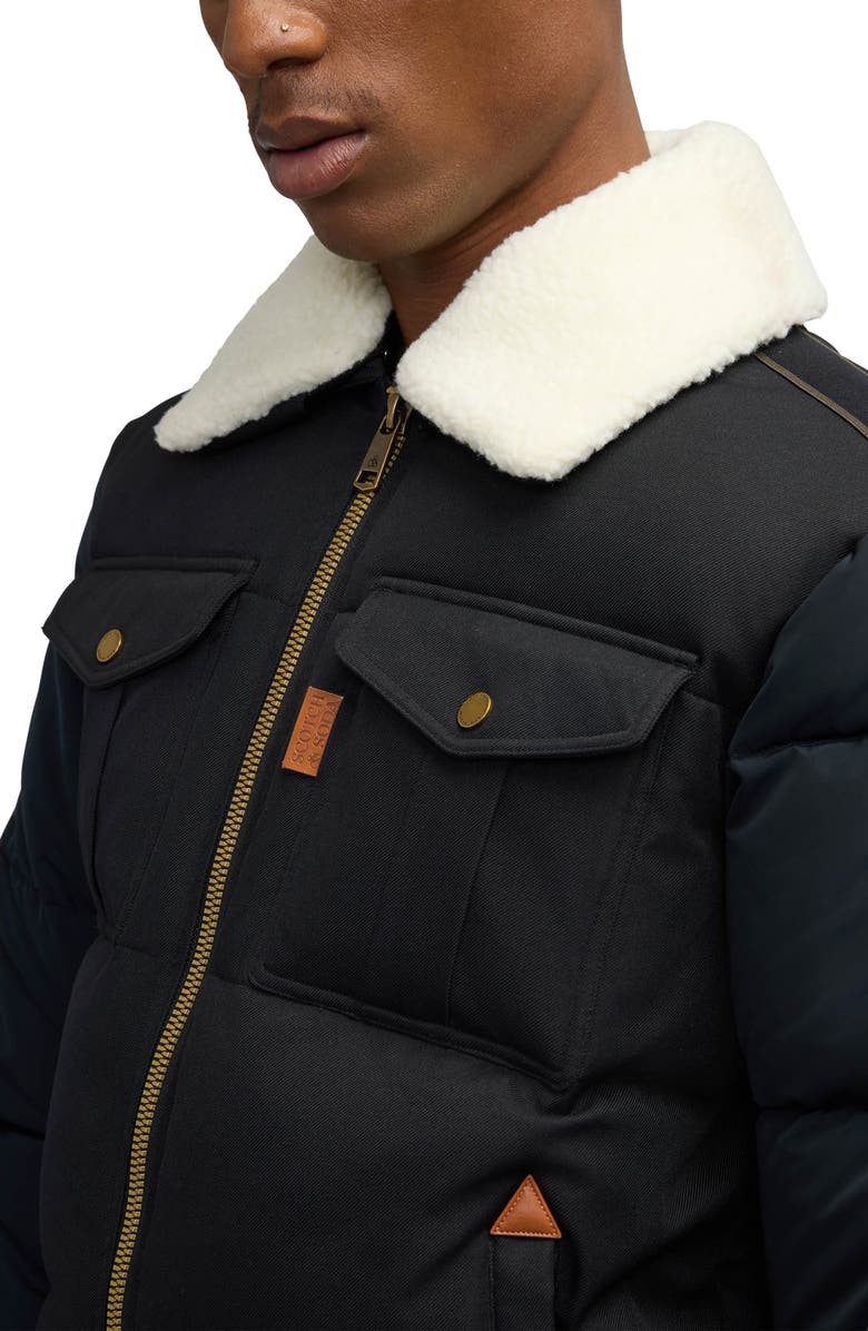 Scotch & Soda Kive Faux Shearling Collar Water Repellent Puffer Jacket, Alternate, color, 