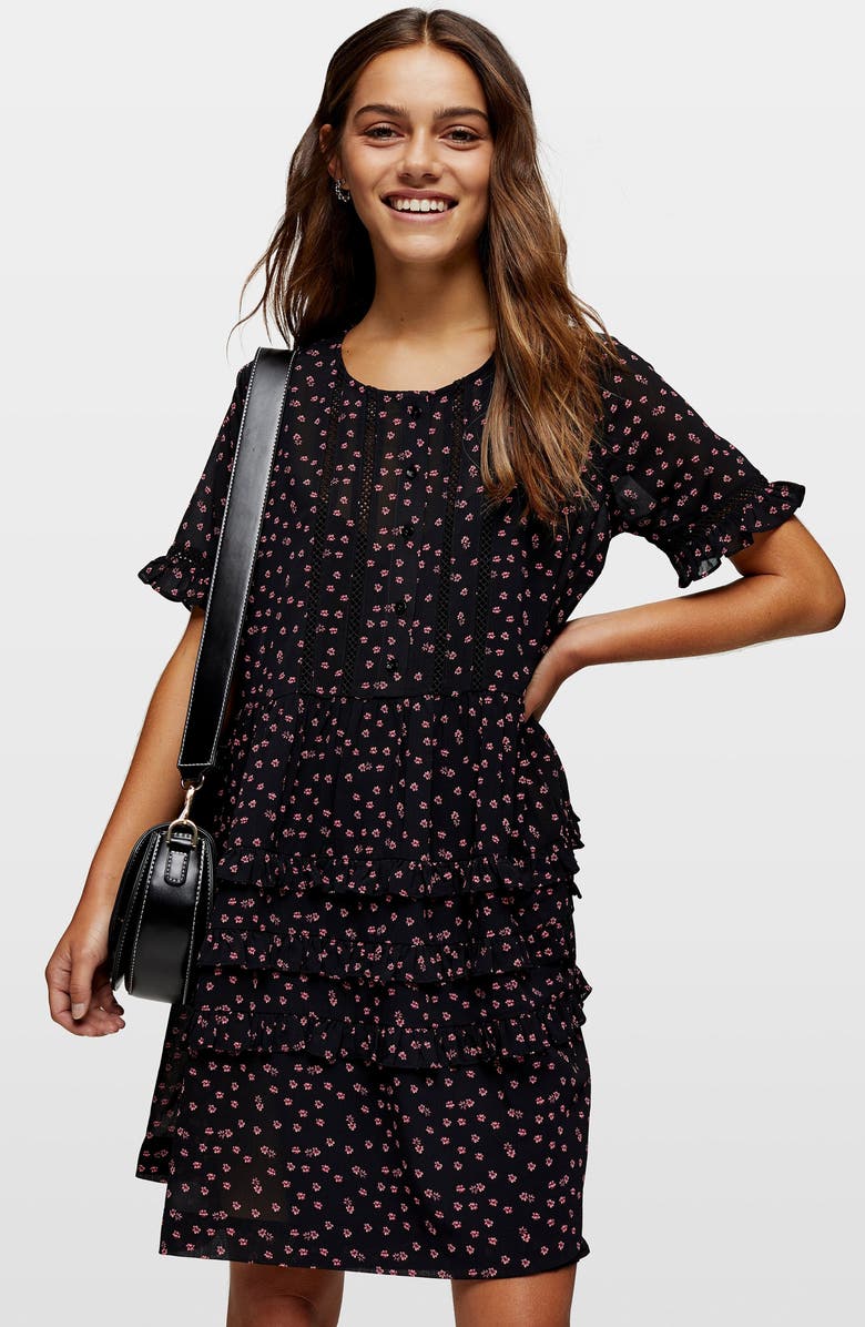 Topshop Ditsy Ladder Trim Mini Dress, Alternate, color,