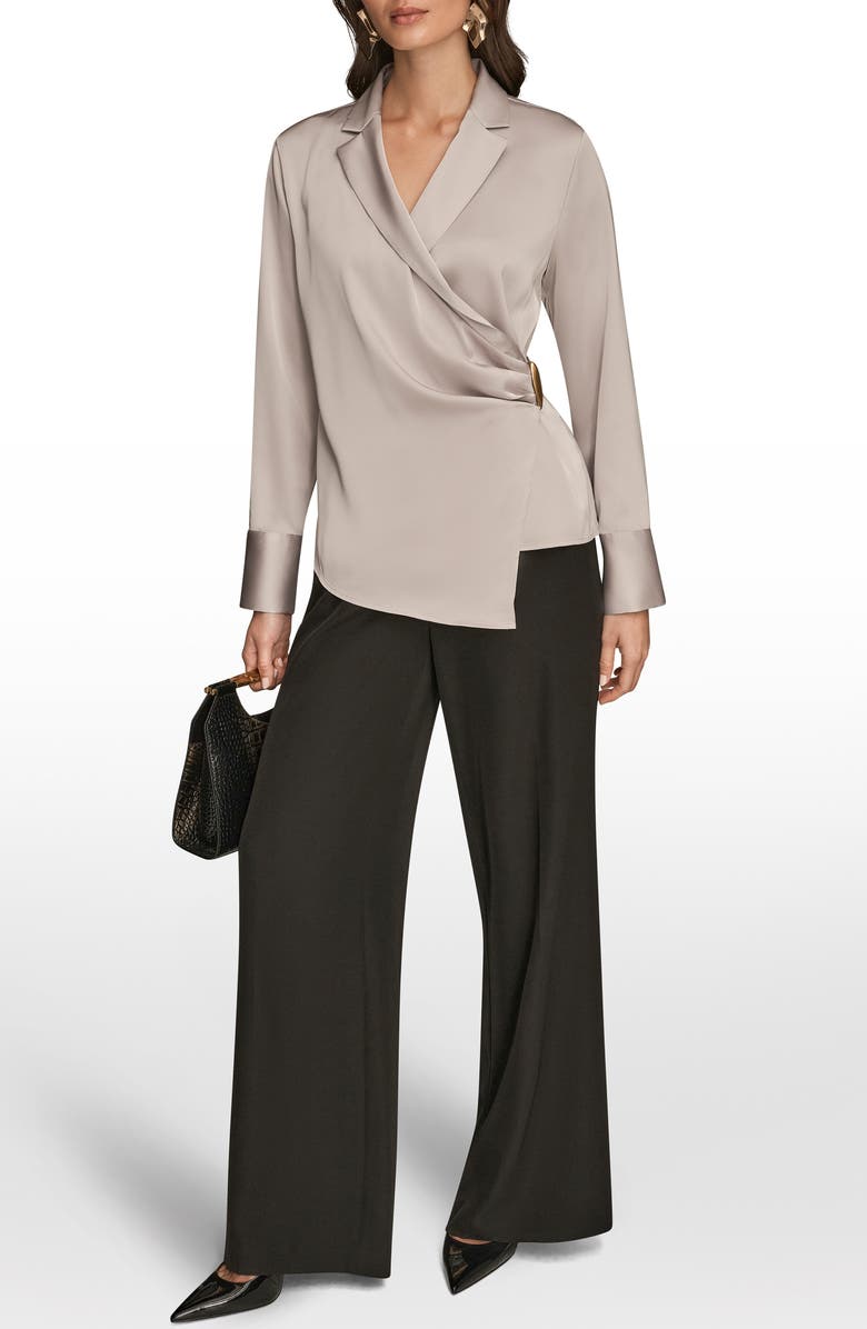 Donna Karan New York Pleated Wrap Front Silk Top, Alternate, color, Vapor