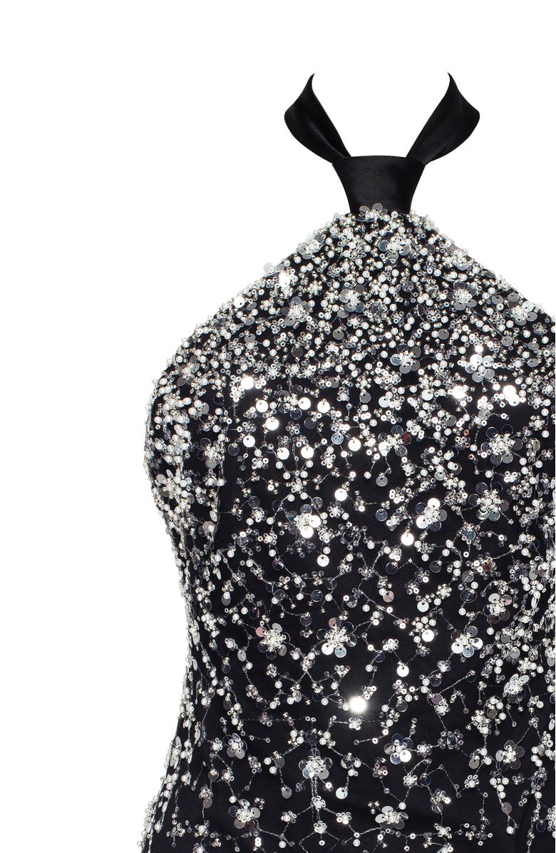 Milla Bodycon Halterneck Crystal-Embellished Mini Cocktail Dress in Black, Alternate, color, Black