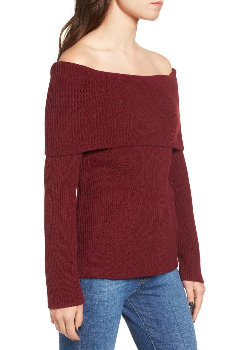 Off the Shoulder Rib Knit Sweater, Alternate, color, WINE