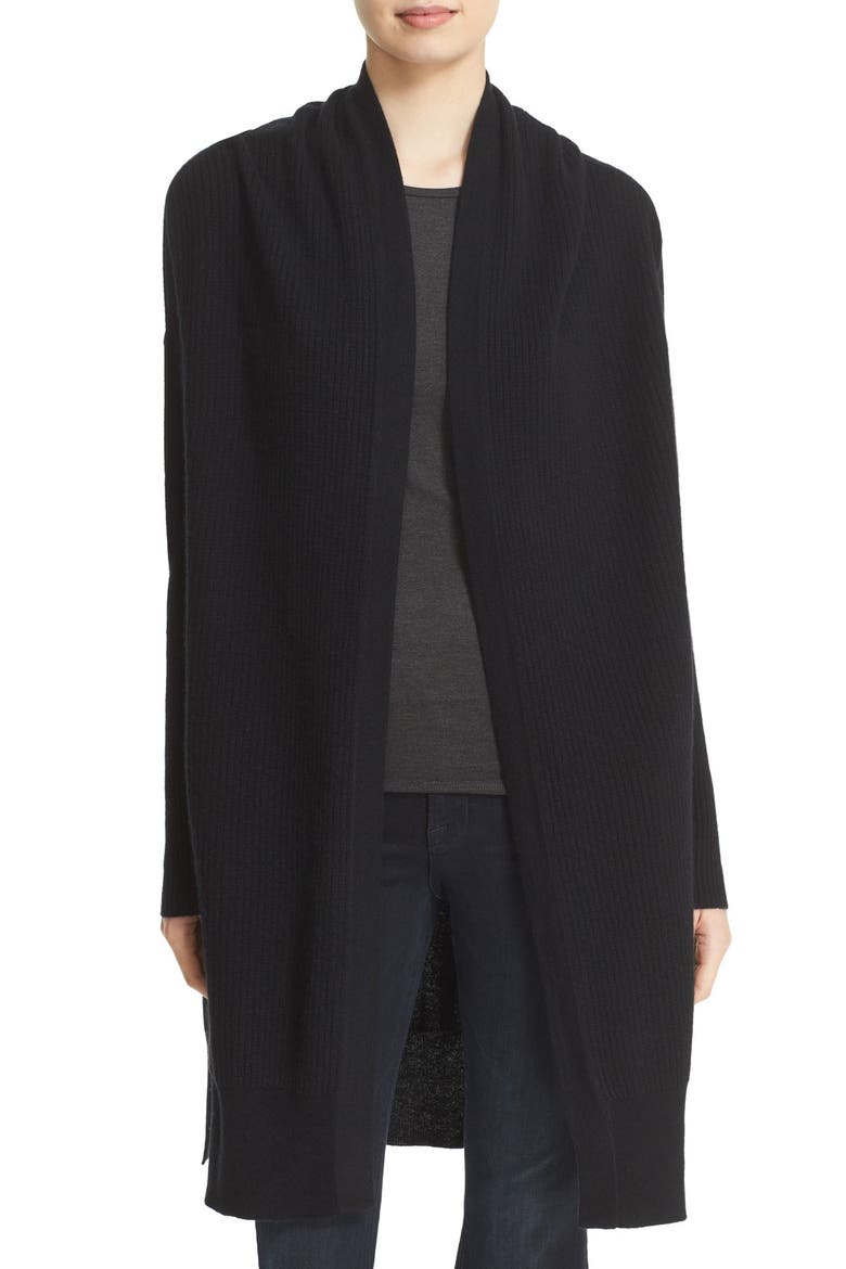Rib Knit Cashmere Cardigan, Main, color, BLACK