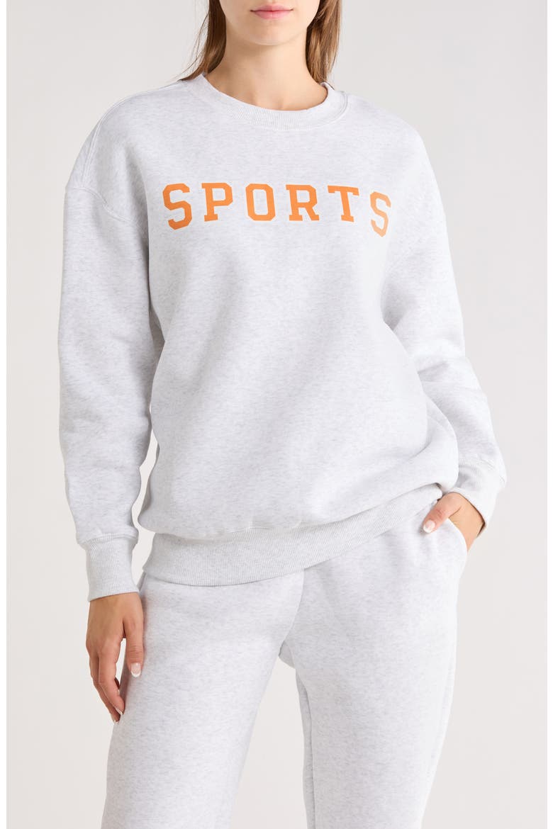 Varsity Vault Fleece Graphic Sweatshirt, Main, color, HEATHER LIGHT GREY/ ORANGE