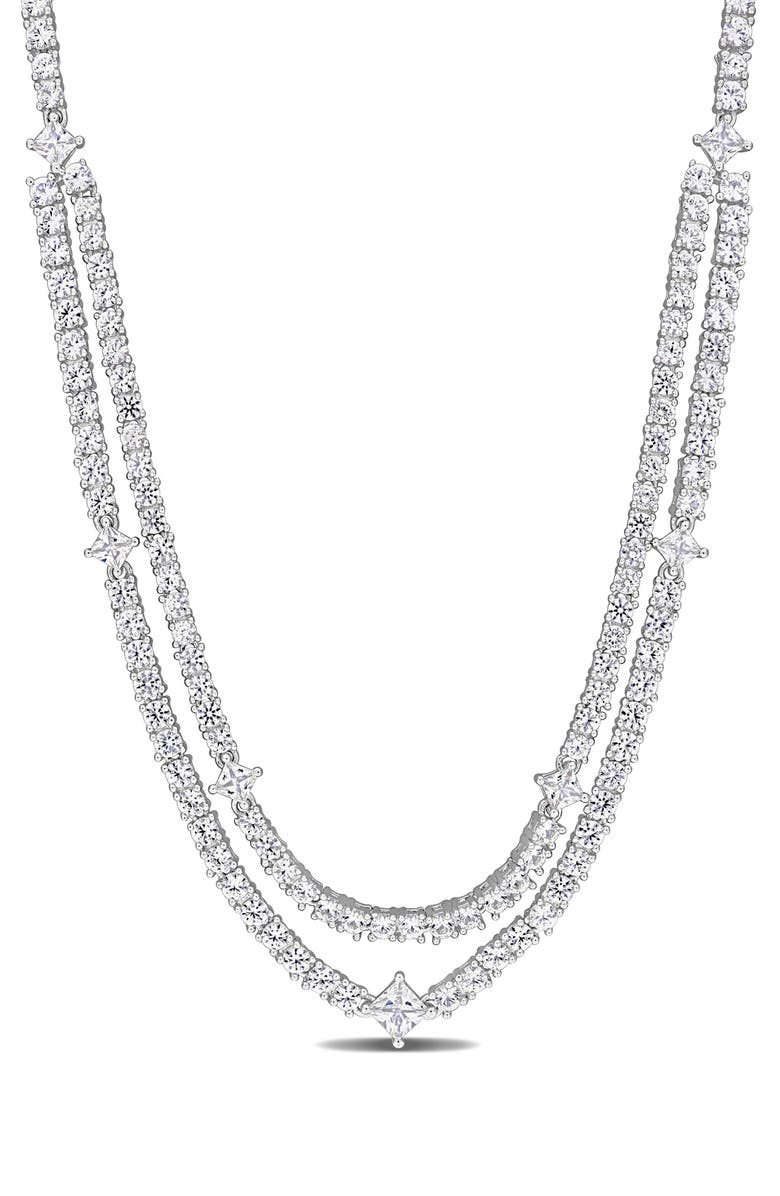 DELMAR Lab-Created White Sapphire Layered Tennis Necklace, Main, color,