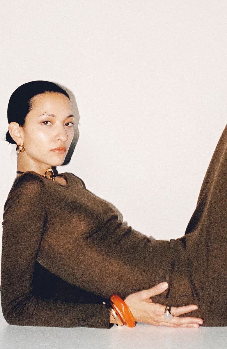 MANGO Asymmetric Long Sleeve Dress, Alternate, color, 