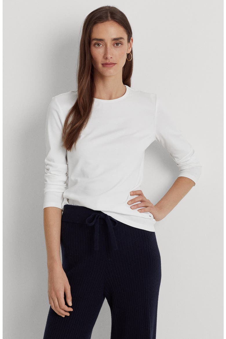 Long Sleeve Cotton Blend Top, Alternate, color, WHITE