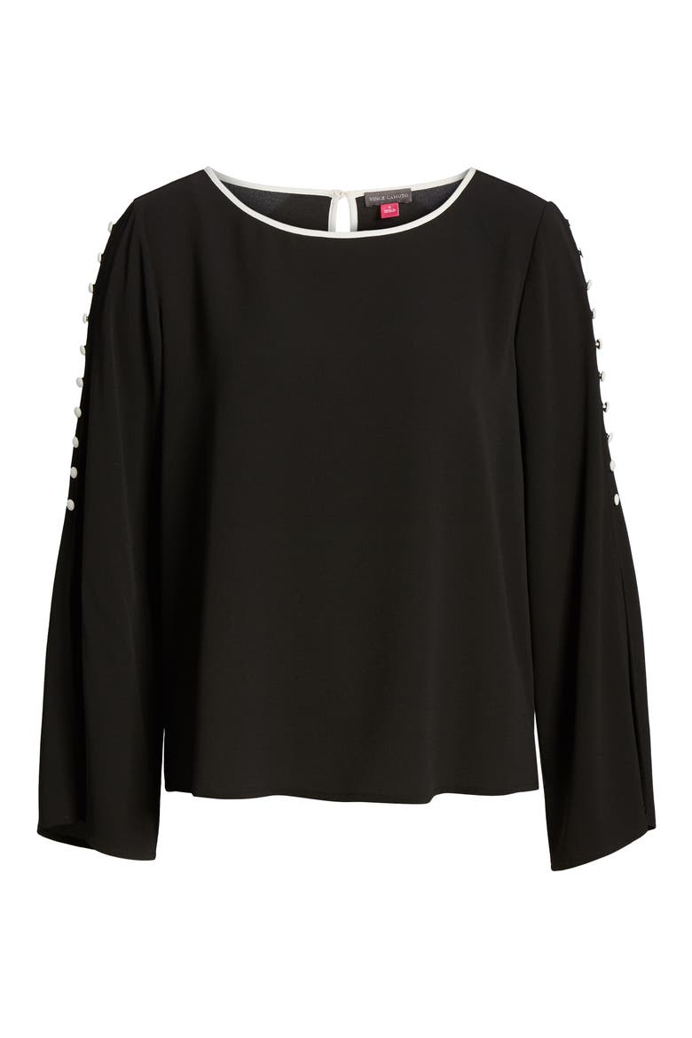 Button Split Sleeve Top, Alternate, color, RICH BLACK
