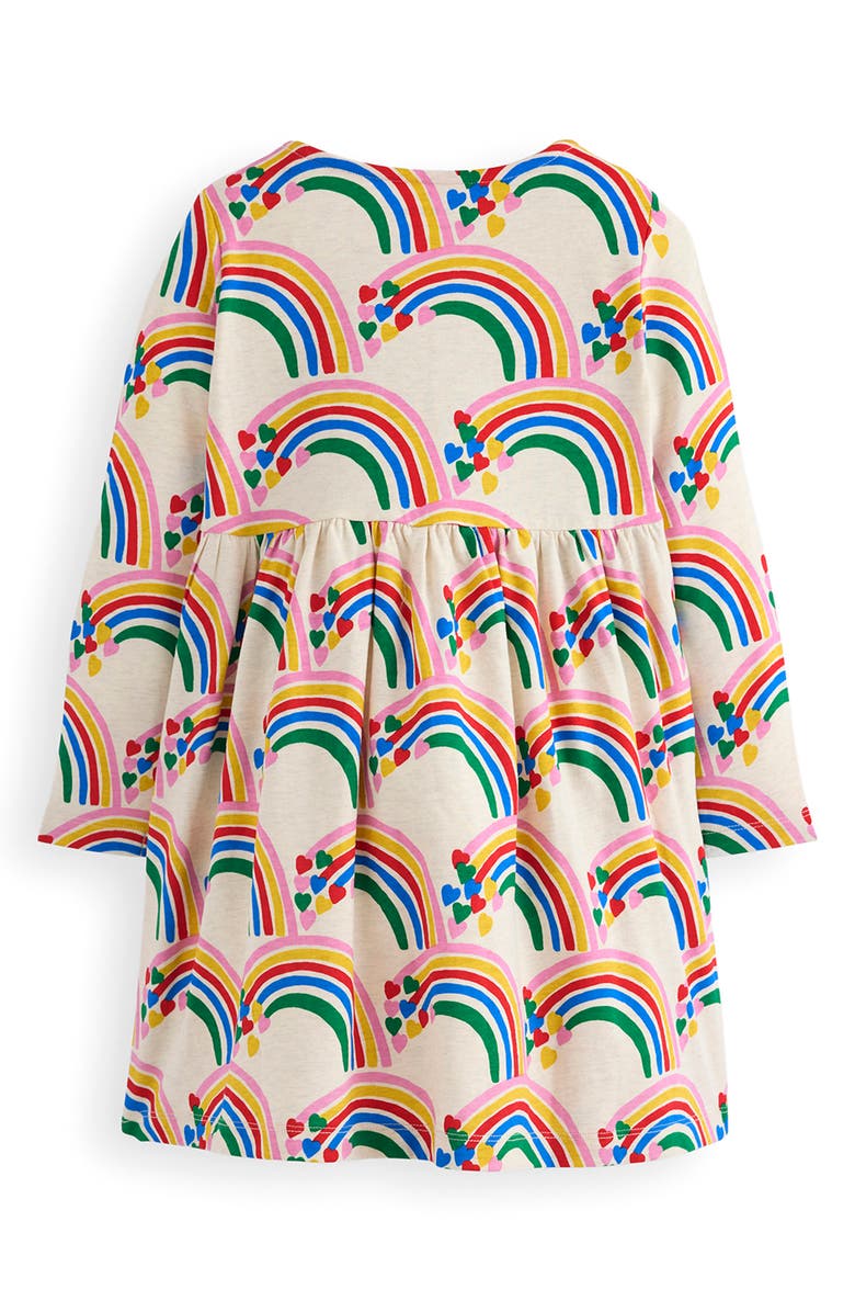 Mini Boden Kids' Heart Print Cotton Jersey Dress, Alternate, color, Oatmeal Marl Rainbow Hearts