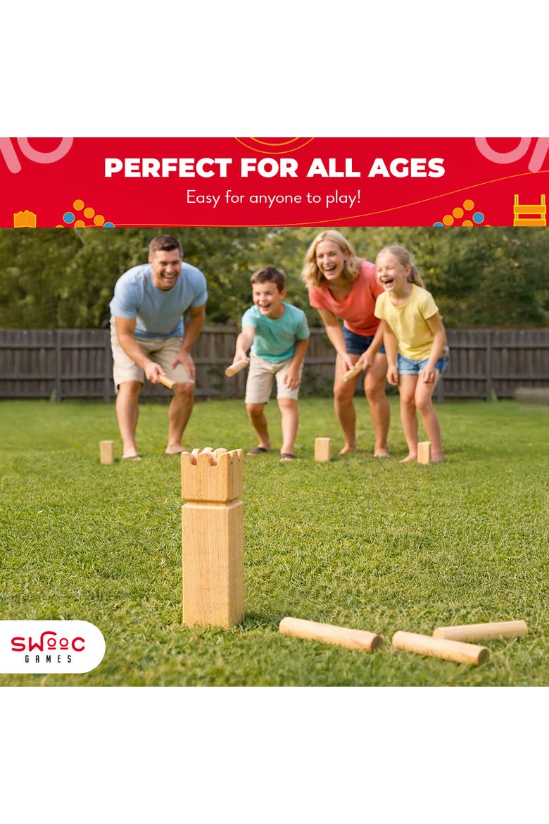 Kubb Yard Game With Crate, Alternate, color, Beige