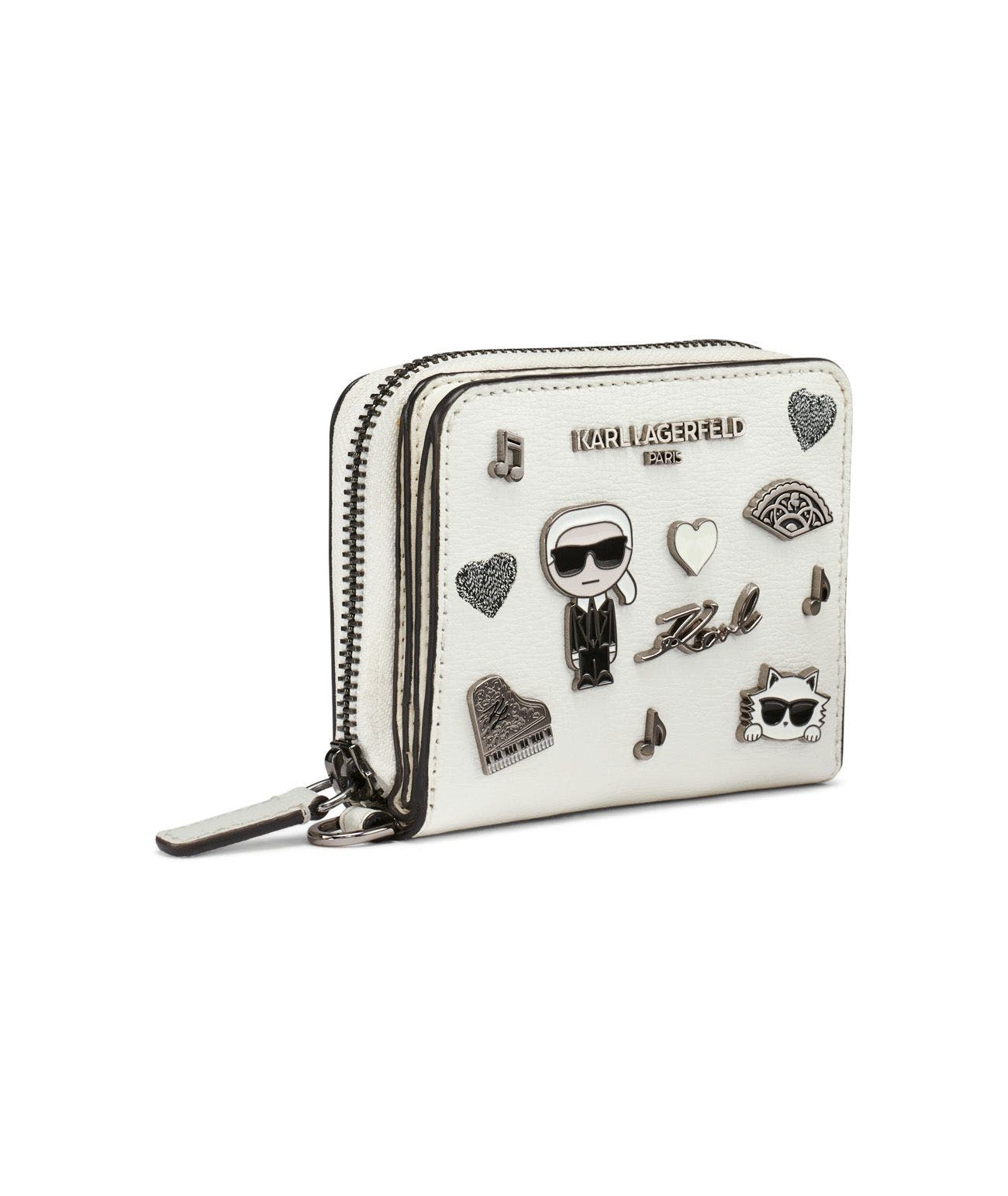 KARL LAGERFELD PARIS Jaqueline Small Wallet with Cate Pins, Alternate, color, Winter White