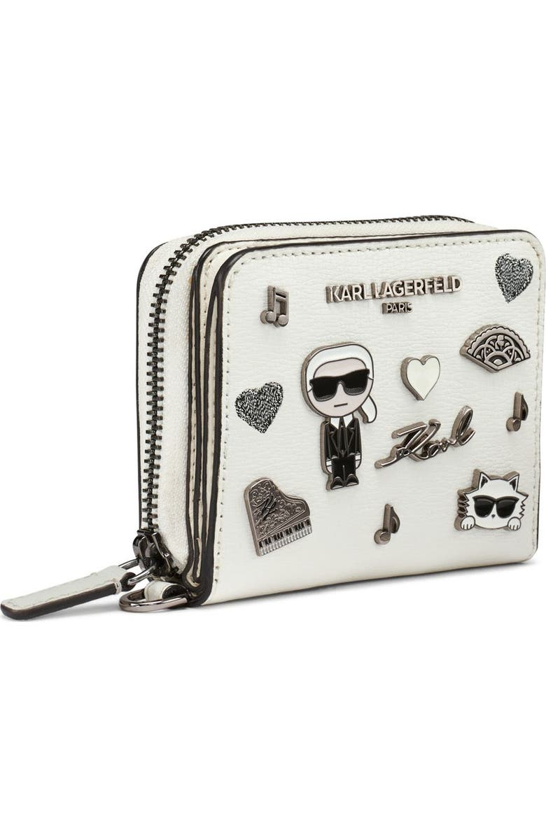 KARL LAGERFELD PARIS Jaqueline Small Wallet with Cate Pins, Alternate, color, Winter White