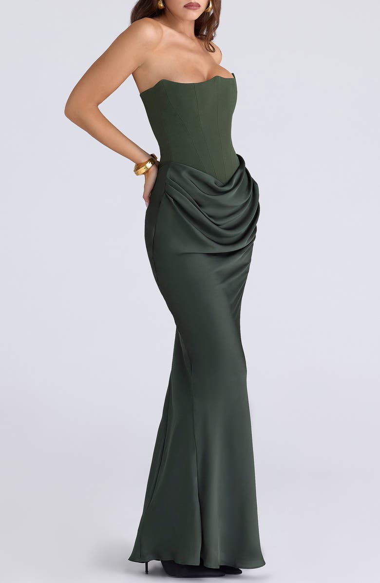 HOUSE OF CB Persephone Strapless Evening Dress, Alternate, color, Green Crepe