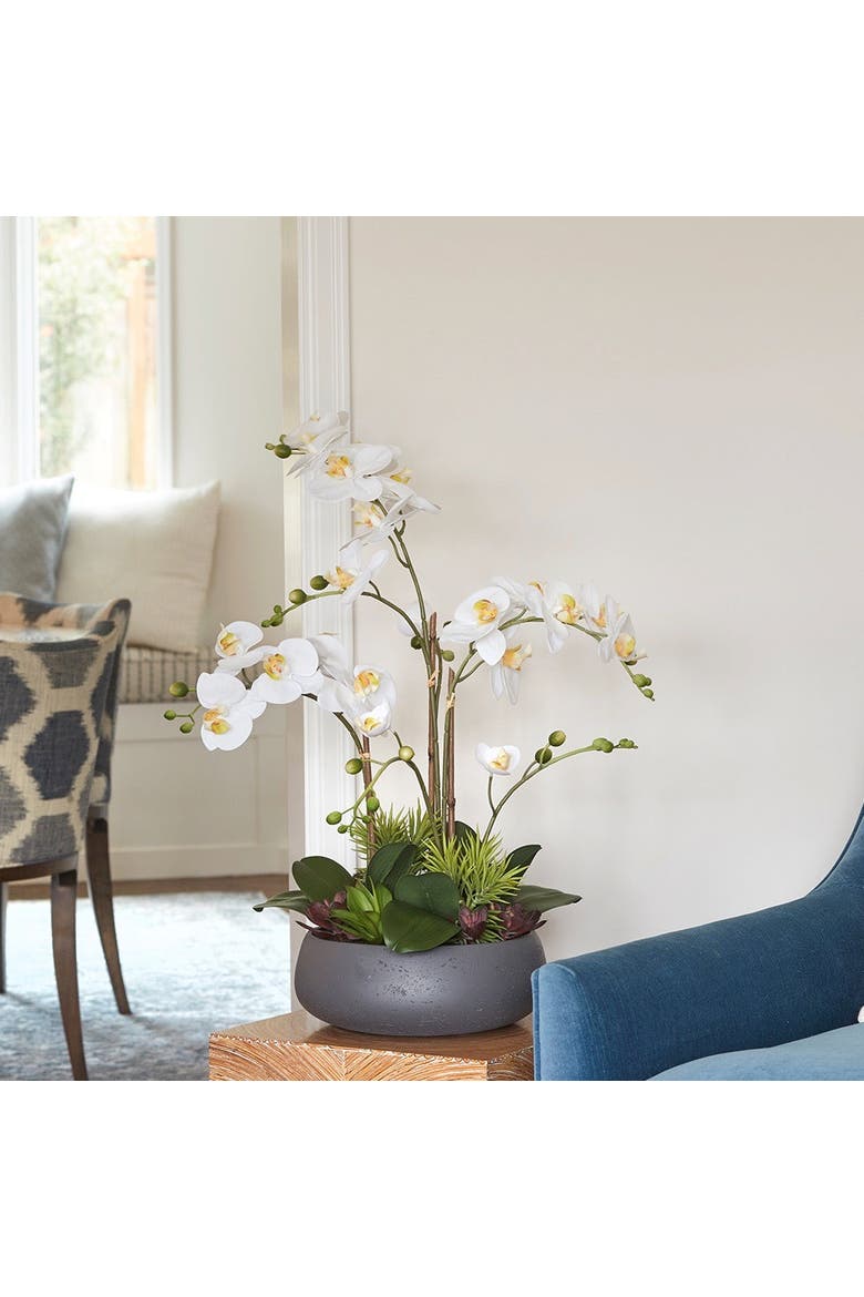 Artificial Orchid with Succulents, Alternate, color, White, green, grey