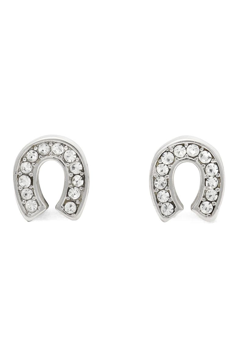 pavé horseshoe stud earrings, Main, color, CLEAR/ SILVER