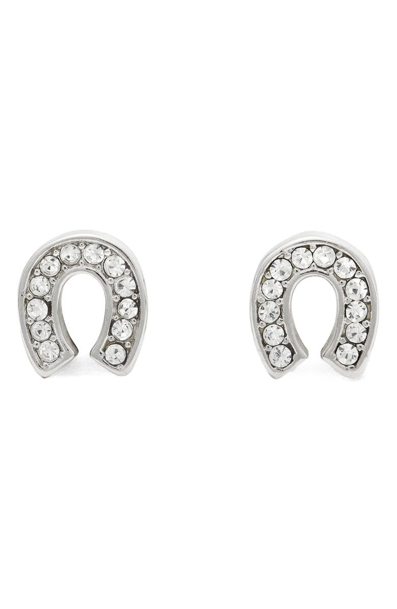 Kate Spade New York pavé horseshoe stud earrings, Main, color, Clear/ Silver