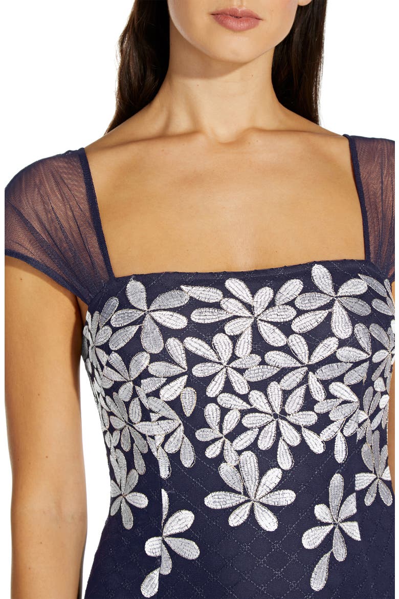 Metallic Floral Embroidered Cocktail Sheath Dress, Alternate, color, NAVY/ IVORY