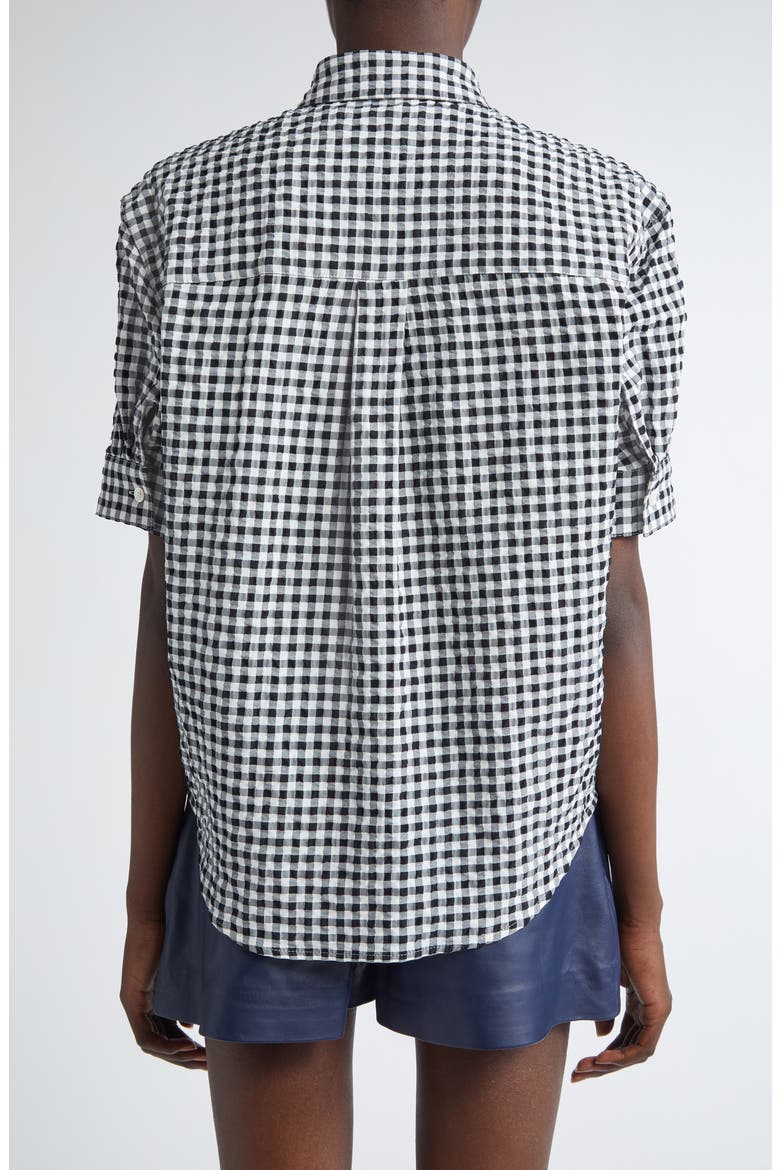 Gingham Seersucker Button-Up Shirt, Alternate, color, BLACK