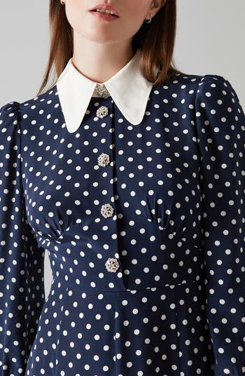 【LK BENNETT】マチルデ ポルカドット シルク ティードレス LK Bennett Mathilde Polka Dot Long Sleeve Silk Fit & Flare