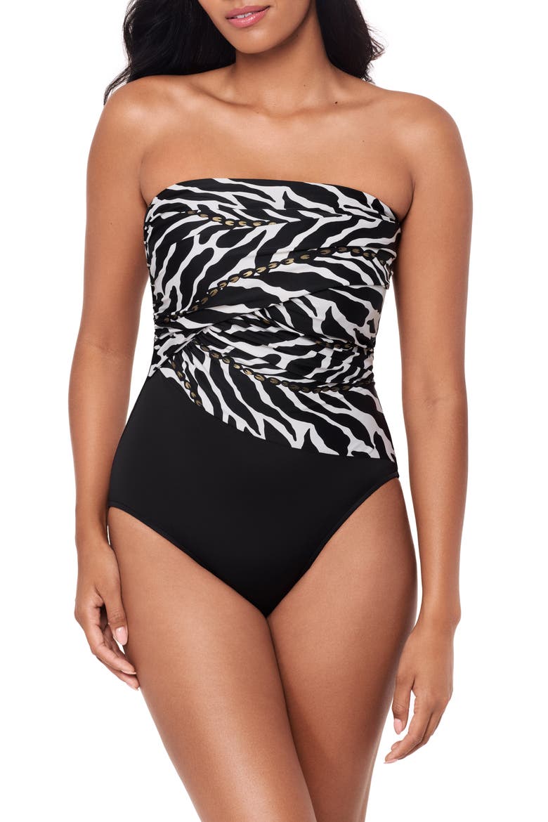 Sand Tracks Goddess Convertible Strap One-Piece Swimsuit, Alternate, color, BLACK/ WHITE