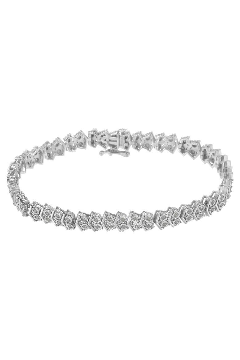 Silver 1.0 cttw Diamond "Arrow" Shape Tennis Link Bracelet, Alternate, color, White