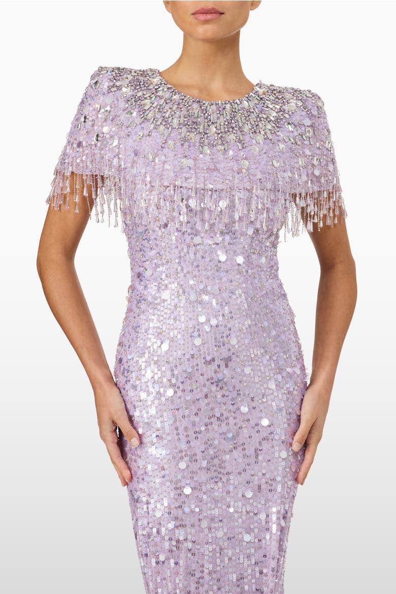 Eugenie Sequin Fringed Maxi Dress, Alternate, color, Thistle