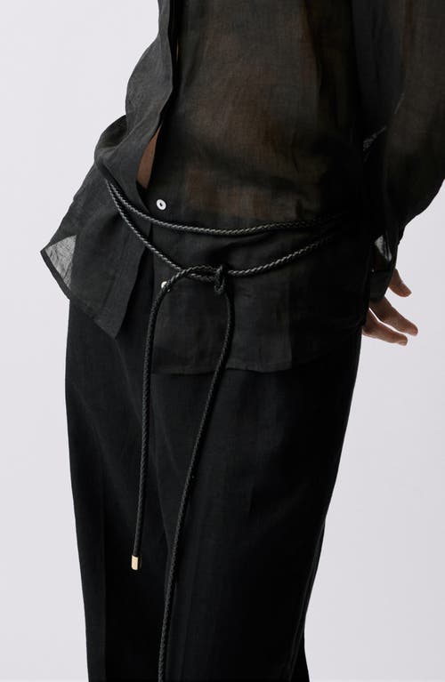 Mango Tie Waist Wide Leg Linen Pants In Black