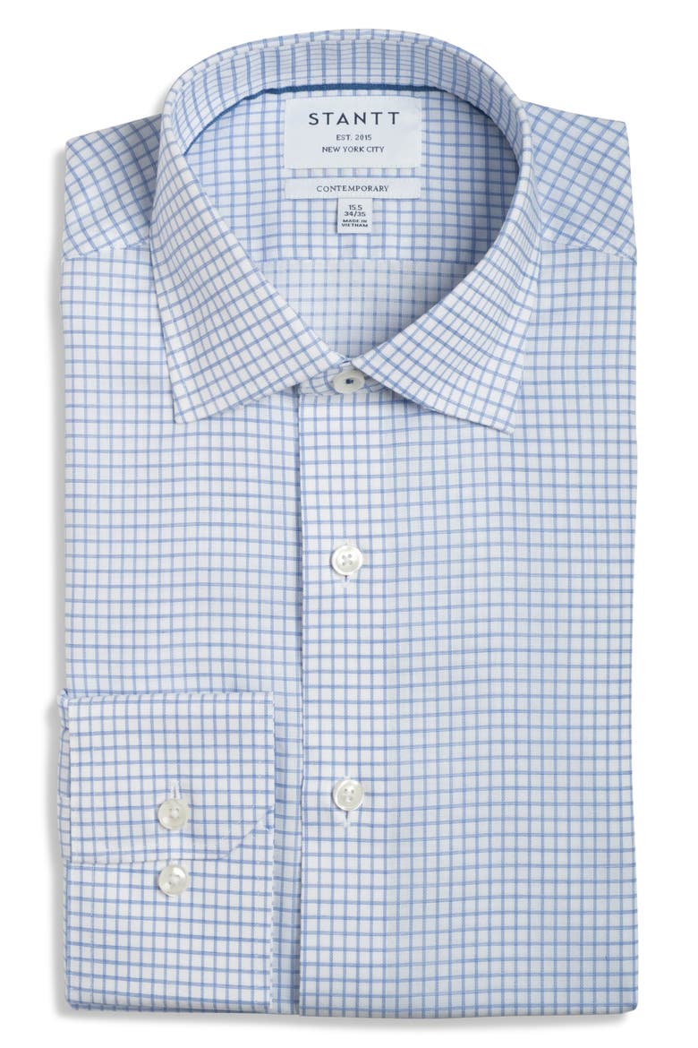 Contemporary Fit Check Wrinkle Resistant Cotton Dress Shirt, Main, color, NAVY/ WHITE