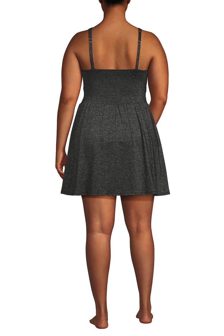 SlenderSuit V-neck Wrap Swim Dress One Piece Swimsuit Adjustable Straps, Alternate, color, Black Shine