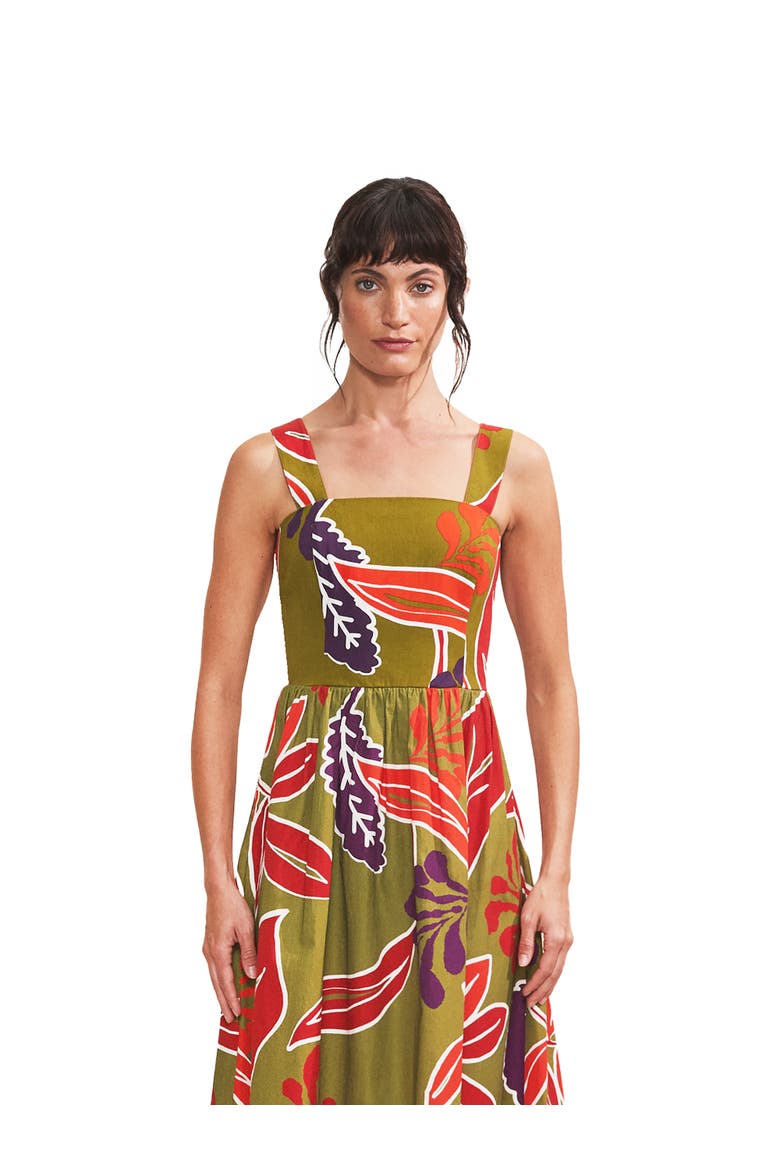 Leaf Printed Cotton Dress, Alternate, color, Green