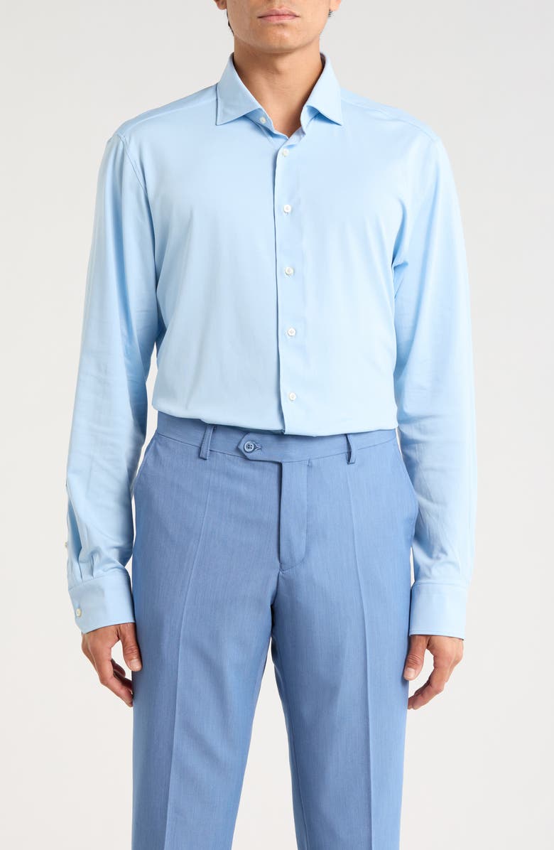 Emanuel Berg Modern Fit 4Flex Stretch Knit Button-Up Shirt, Main, color, Light Pastel Blue