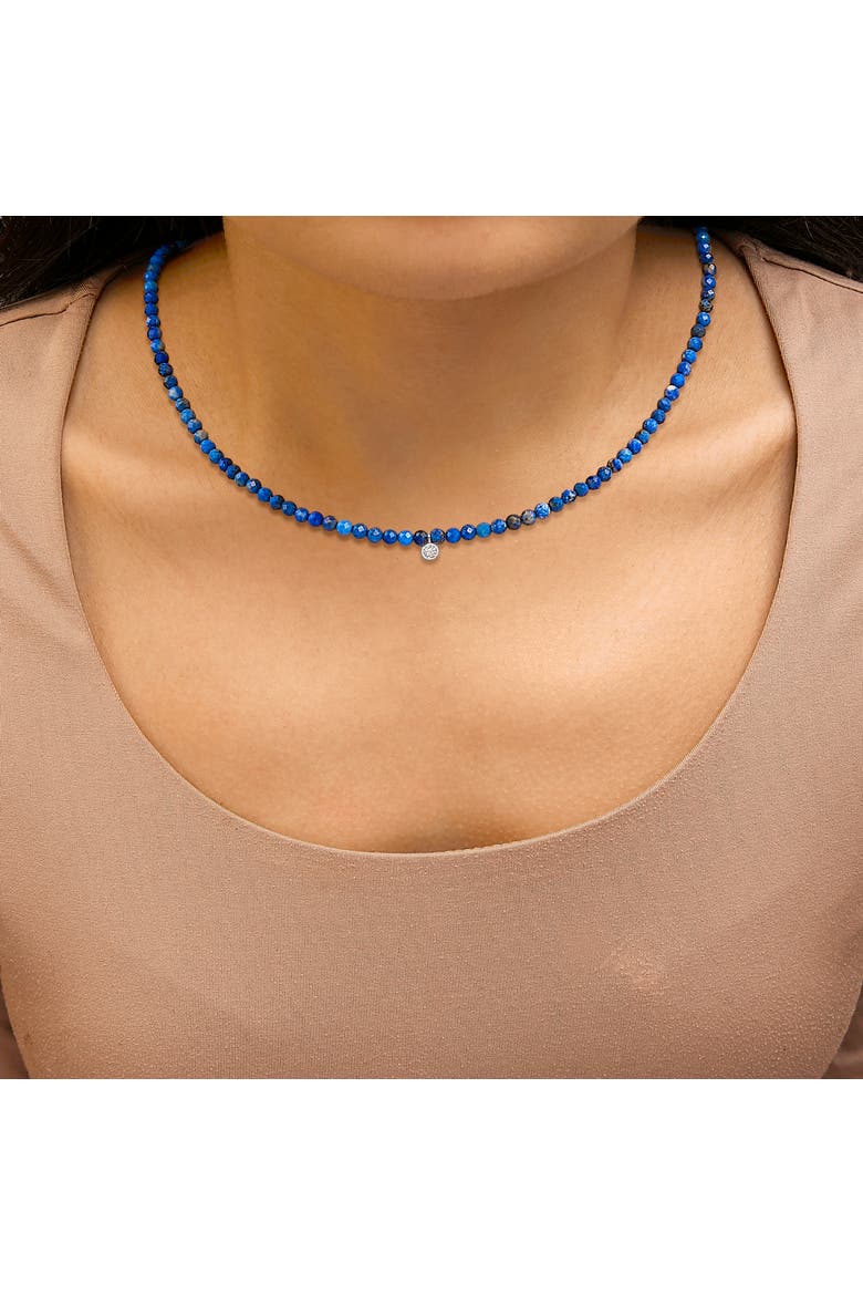 Sterling Silver Diamond Accent Blue Lapis Bead Station Necklace, Alternate, color, Silver